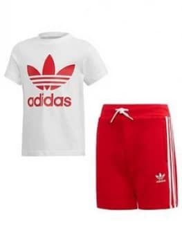 Boys, adidas Originals Short T-Shirt Set - White/Red, Size 4-5 Years