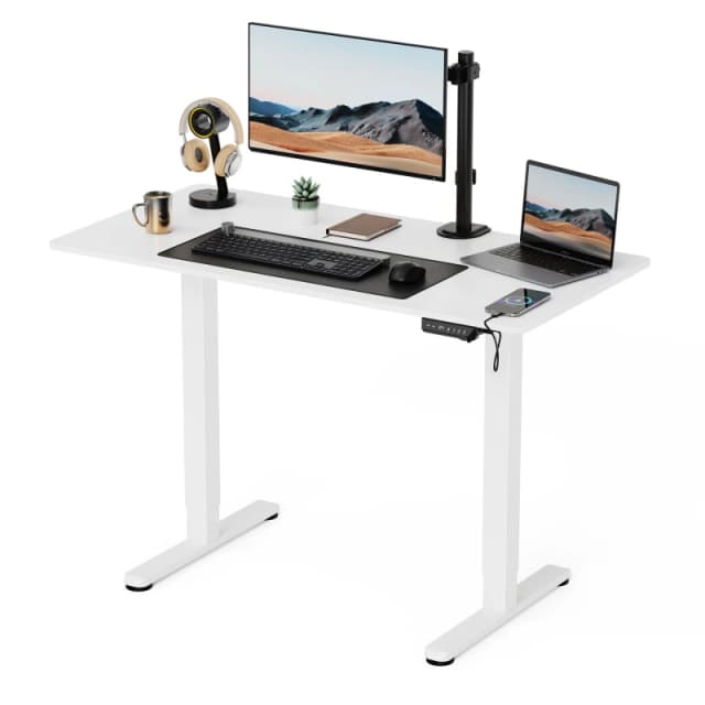 Vonhaus Electric Standing Desk, Height Adjustable Sit Stand Desk W/usb-C Charging & Cable Management, White Desktop & Frame
