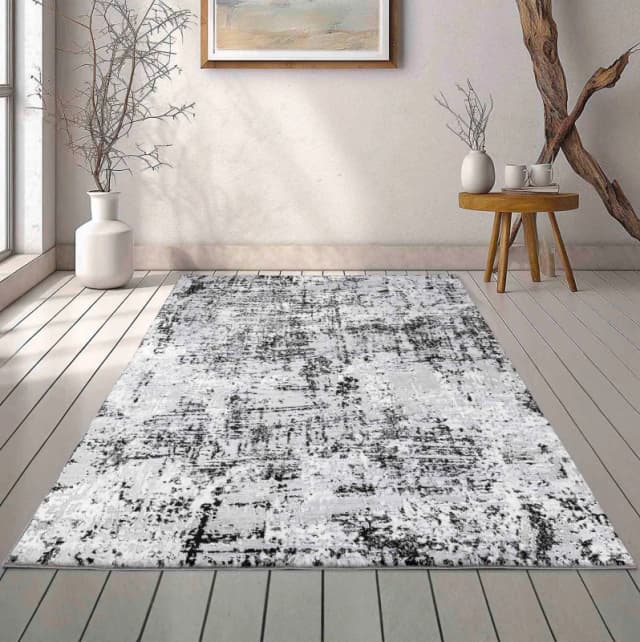 Serenity Modern Abstract Lines Contemporary Area Rugs Black 200X290 Cm