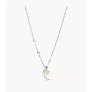 Fossil Womens Elliott Sterling Silver Star And Crescent Moon Necklace - 2-Tone / Gold / Silver