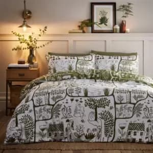 Frida Abstract Printed Reversible Duvet Cover Set Moss, Moss / Double