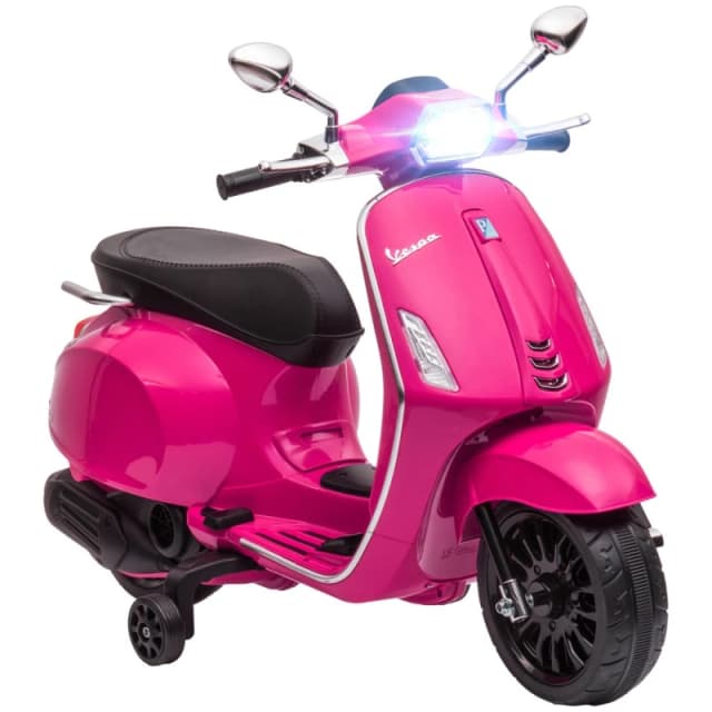 Aiyaplay Vespa Licensed 12V Kids Electric Motorbike w/ 2 Training Wheels - Pink 370-320V71PK