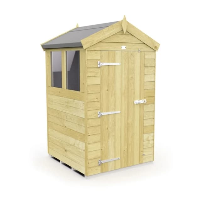 Buttercup Farm 4 x 4 Feet Apex Shed - Single Door W/ Windows - L127 x W118 x H217cm in Brown Brown Unisex