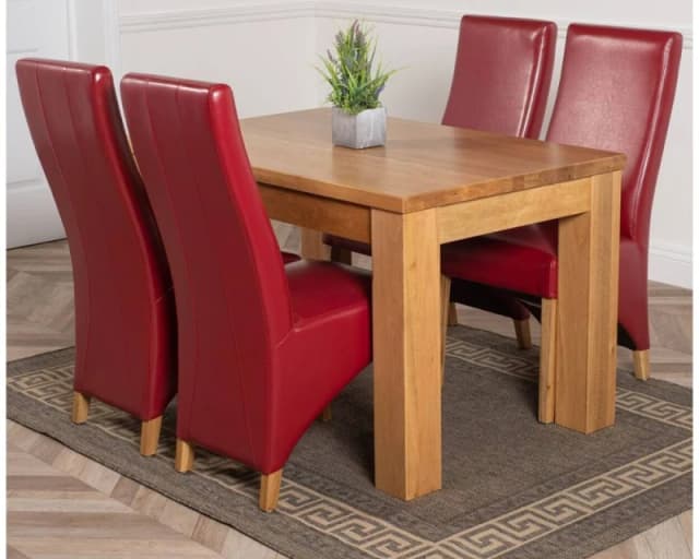 Thats Furniture Dakot 127 x 82cm Oak Small Dining Table & 4 Lola Leather Chairs in Red Size: 127 x 82cm Red Unisex 127 x 82 cm
