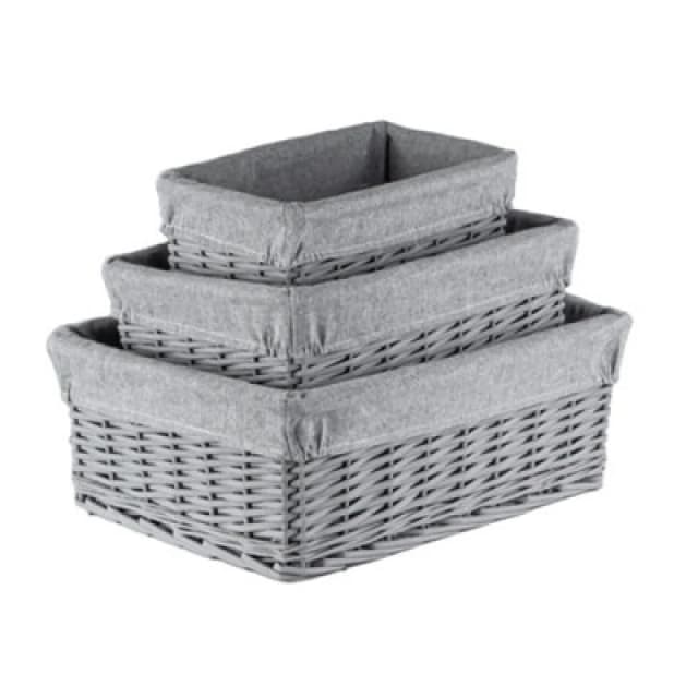 Innoteck Essentials Wicker Storage Baskets With Cloth Lining(Set Of 3) - Grey.