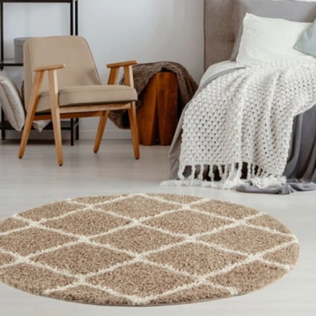 THE RUGS Soft Moroccan Shaggy Rugs & Runners Beige & Ivory Living Room Size: 120cm diameter Beige Unisex 120cm diameter