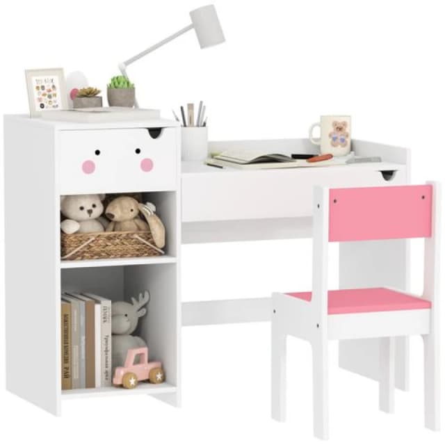 PawHut Kids Desk and Chair Set - Toddler Table and Chair Set - Rabbit Themed - AIYAPLAY TJ Hughes White 5063603752290