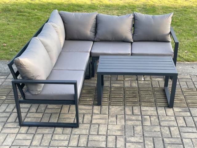 Fimous Aluminium Outdoor Garden Furniture Set Lounge Sofa Coffee Table Sets Indoor Conservatory Set Dark Grey Dark Grey Unisex