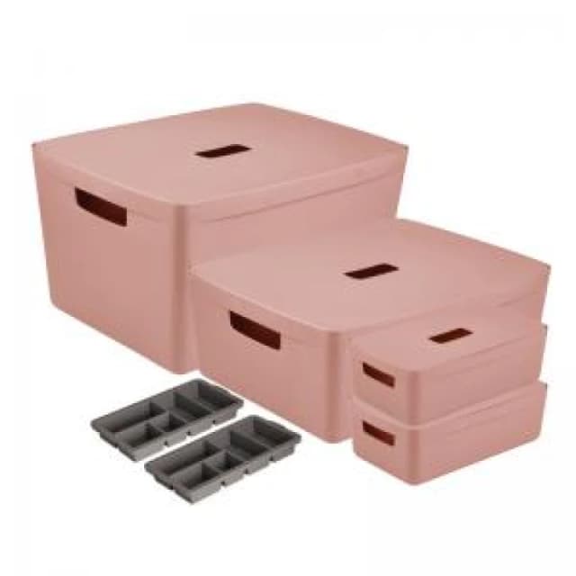 Inabox Inabox Designer Storage Boxes With Lids and Trays Small Value Pack (2 x 5L & 1 x 19L & 1 x 28L & 1 x Small & 1 x Large Tray) De