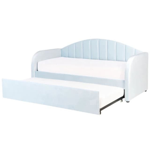 Beliani Trundle Bed Velvet Eyburie 90 X 200 Cm (Eu Single) Light Blue