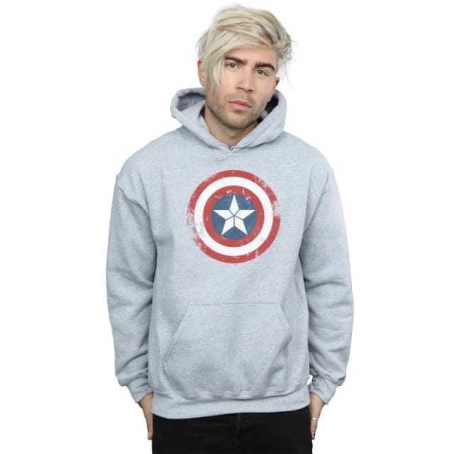 Marvel Marvel Men Captain America Civil War Distressed Shield Hoodie in Grey Size: Small Grey S Male 5057981029976