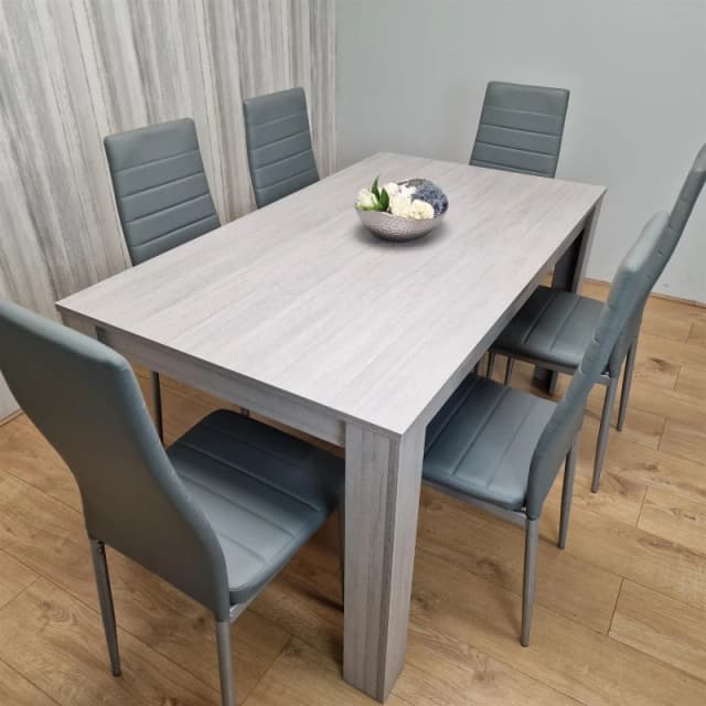 Kosy Koala Dining Table And 6 Chairs Grey 6 Grey Leather Chairs Wood, Multi AWGY140+6GYMET