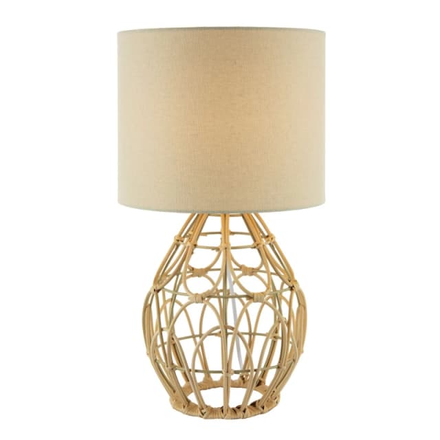 Happy Homewares Traditional Vintage Wrapped Rattan Table Lamp with Cream Linen Fabric Shade in Brown Brown Unisex