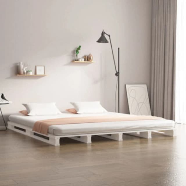 Juskys Pallet Bed without Mattress White 200x200cm Solid Wood Vidaxl 8720287139980