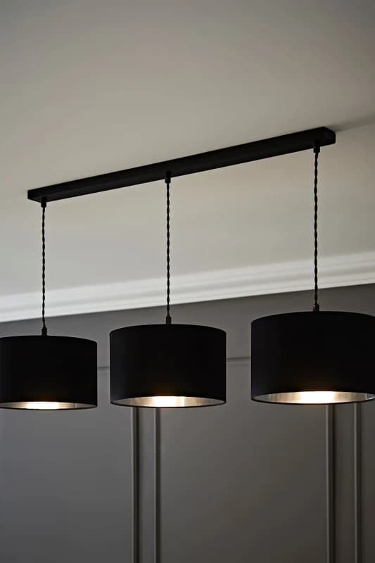 ValueLights ValueLights Reni Metallic Drum Shade 3 Drop Bar Black Diner Ceiling Pendant Light in Silver Silver One Size Unisex 5059406062964