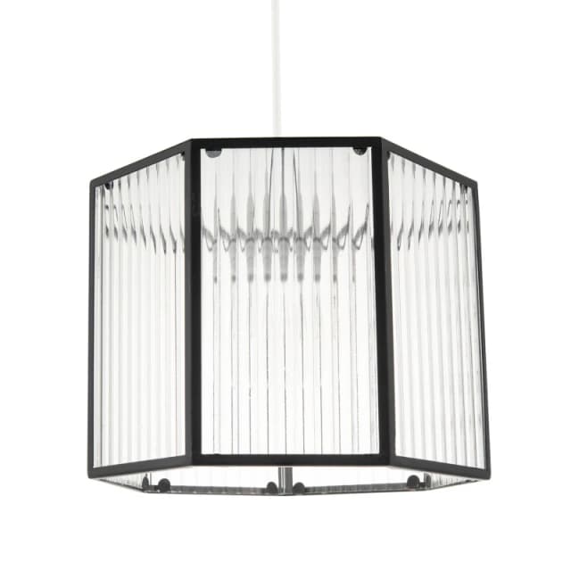 Happy Homewares Vintage Industrial Lantern Pendant Shade in Black with Ribbed Glass Black Unisex