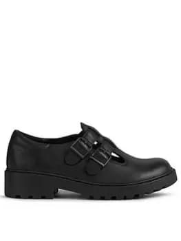 Geox Casey Girls Leather Double Strap School Shoe, Black, Size 10 Younger
