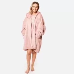 Brentfords Teddy Fleece Hoodie Oversized Zip Up Women Sweatshirt Jumper Blush