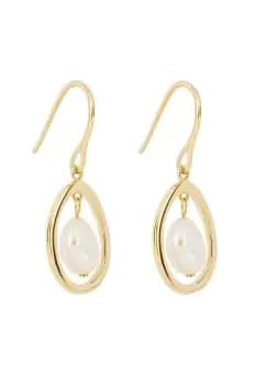 Floating Freshwater Pearl Drop Earrings with Yellow Gold Plating