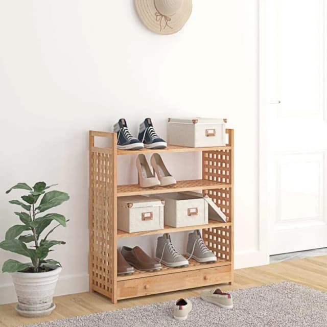 VIDAXL Shoe Rack with Drawer 70x27x81cm Solid Wood Walnut Vidaxl 8720287220404