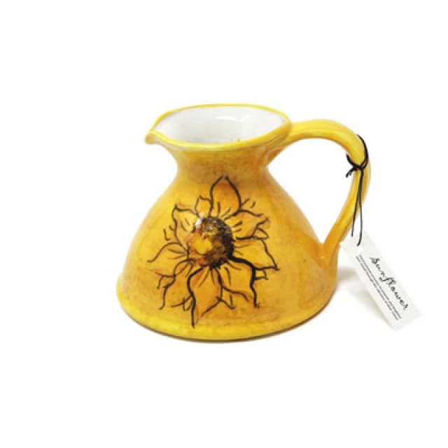 Verano Spanish Ceramics Sunflower Hand Painted Ceramic Yellow Kitchen Dining Flat Based Pourer Jug (H) 14Cm