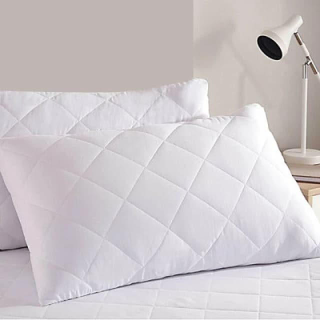Gr8 Home Pair Of White Anti Allergy Zipped Pillow Protectors Quilted Pillowcases White unisex
