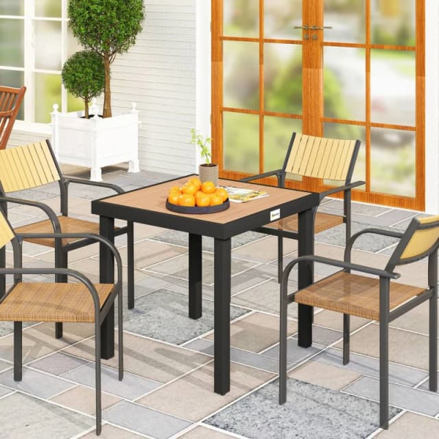 Outsunny 78cm Garden Dining Table For 4, Square Outdoor Side Table, Natural, Multi 84B-918ND