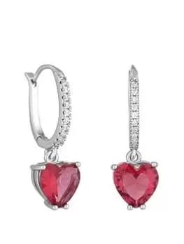 Jon Richard Rhodium Plated Red Heart Charm Hoop Earrings, Silver, Women