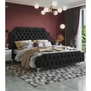 Gaia Upholstered Beds - Plush Velvet, Double Size Frame, Black - Black
