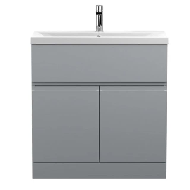 Nuie Hudson Reed Urban Floor Standing 2 Door 1 Drawer Vanity Unit With Mid-Edge Basin, Durable Modern Vanity Unit In Satin Grey, 800mm