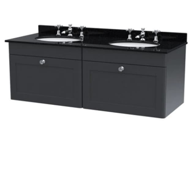 nuie 1200mm Wall Hung 2 Drawer Vanity & Marble Top - Soft Black CLC1494BR6