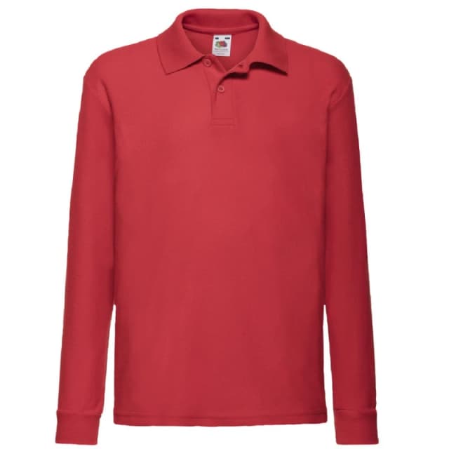 Fruit of the Loom Long Sleeve 65 35 Pique Polo Polo Shirts in Red Size: 12-13 Years Red Unisex 12-13 Years