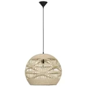 Merano - Land 48.5cm Dome Pendant Ceiling Light Natural Rattan Black Fabric Wire, Base LED E27