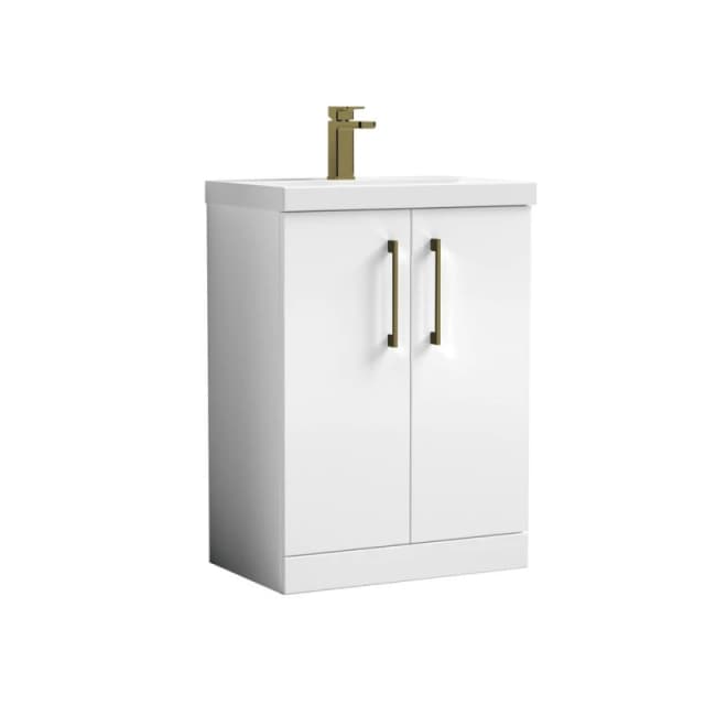 Balterley Bathroom Floor 2 Soft Close Door Vanity Unit Basin, Gloss White, 610mm in White White Unisex