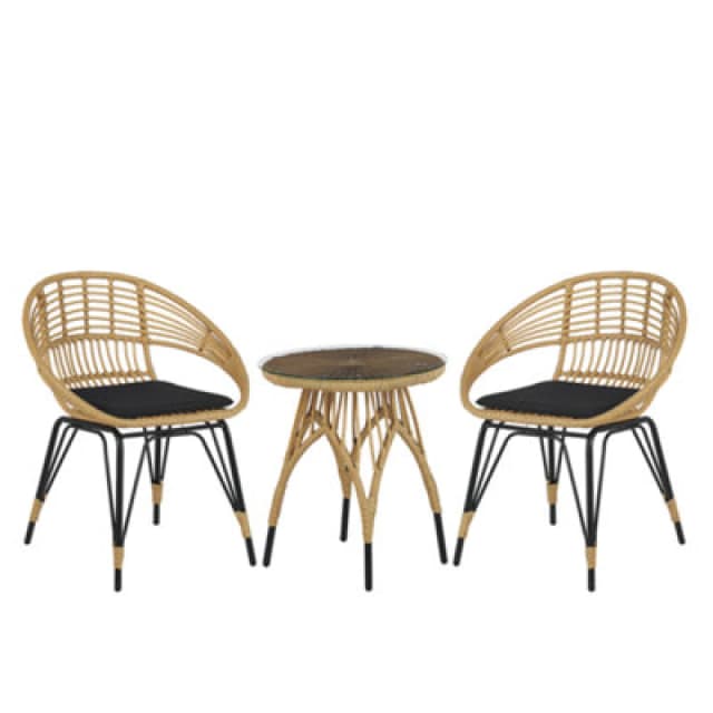 Beliani Bistro Set With Cushions Pellaro Pe Rattan Black