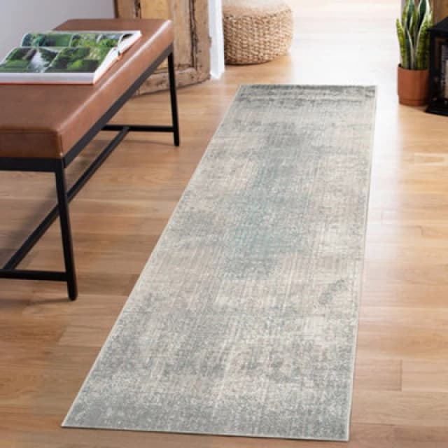 Maia Washable Low Pile Non Slip Mist Abstract Area Rug - Grey, 60 X 220 Cm (Runner)