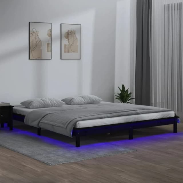 vidaXL LED Bed Frame Black 200x200cm Solid Wood, Black 820630