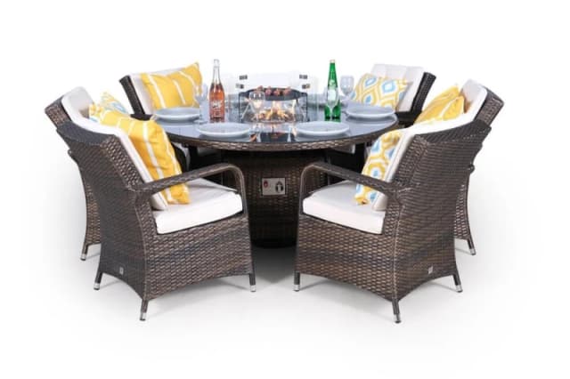 Thats Furniture Arizona Fire Pit 6 Seater Round Rattan Dining Set in Brown Brown Unisex