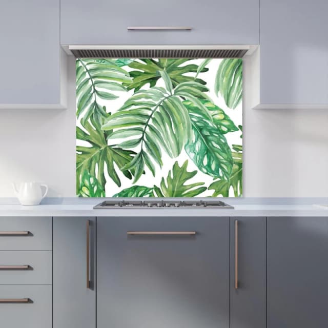 Warren Reed - Designer Exotic Rainforest Leaves Kitchen Splashback in Green Size: 700mm x 650mm Green Unisex 700mm x 650mm