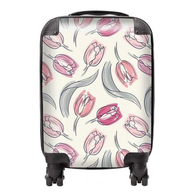 Warren Reed - Designer Tulips Suitcase in Pink Size: Large Pink Unisex Large