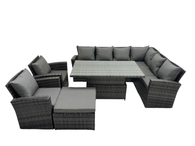 Fimous 9 Seat Rattan Garden Furniture Corner Sofa Set with Big Footstool in Dark Grey Dark Grey Unisex