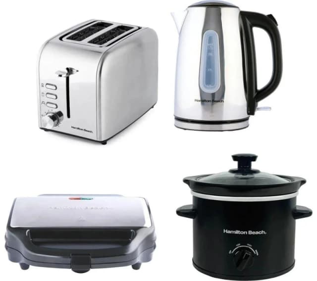HAMILTON BEACH Rise Jug Kettle, 2-Slice Toaster, Sandwich Toaster & Slow Cooker Bundle - Black 5060916373488