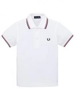 Fred Perry Boys Core Twin Tipped Short Sleeve Polo Shirt - White, Size 7-8 Years