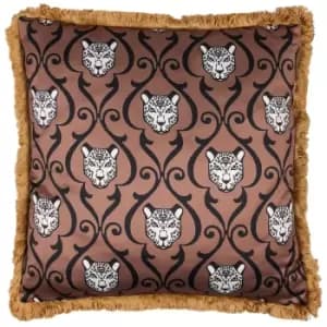 Lupita Fringed Cheetah Cushion Caramel/Gold, Caramel/Gold / 50 x 50cm / Polyester Filled