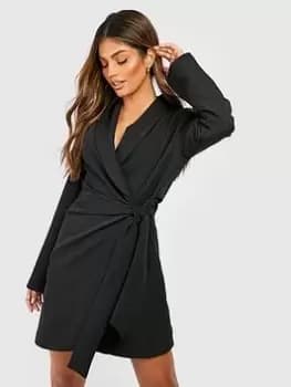 Boohoo Tie Waist Tailored Blazer Dress - Black, Size 16, Women