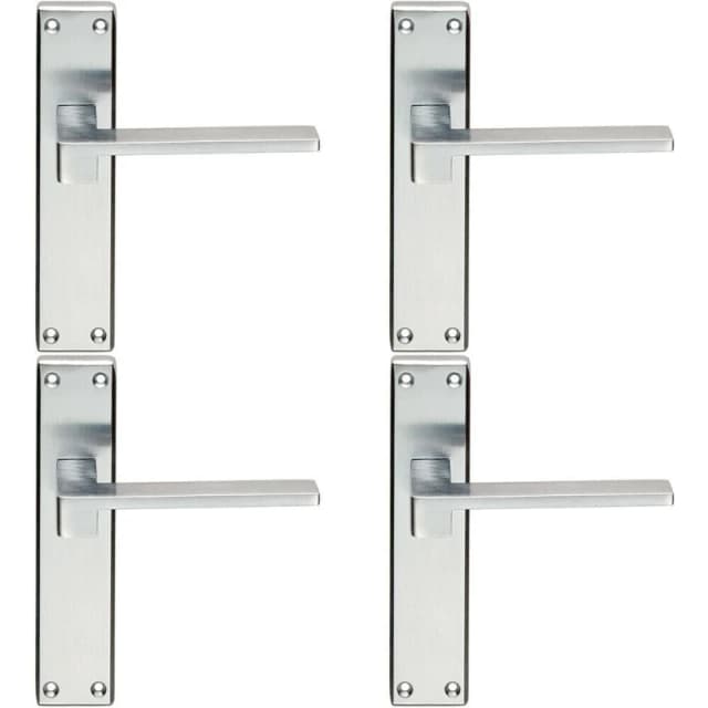 Loops 4x PAIR Flat Straight Lever on Latch Backplate Handle 180 x 40mm Satin Chrome Multi