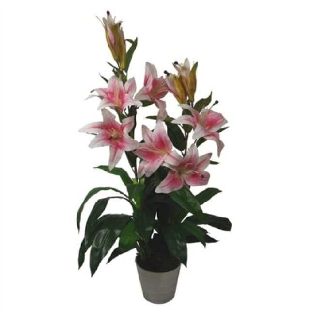 Leaf 90cm (3ft) Artificial Lily Stargazer Style Lillies Plant Large Flowers Pink Dark Pink