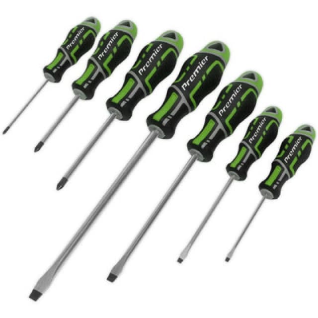 Loops 7 PACK Premium Soft Grip Screwdriver Set - Slotted & Phillips Various Size GREEN Green