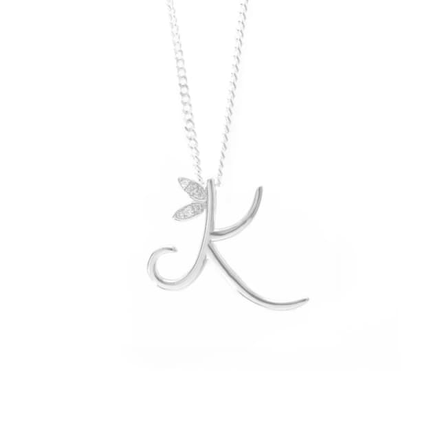 Say It With Winged Diamond Initial Necklace - Sterling Silver - K/18" Size: 18" Silver Unisex 18"