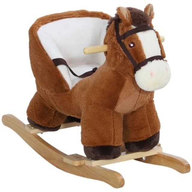AIYAPLAY Kids Rocking Horse w/ Sound - Safety Belt - Brown TJ Hughes 5061025053032
